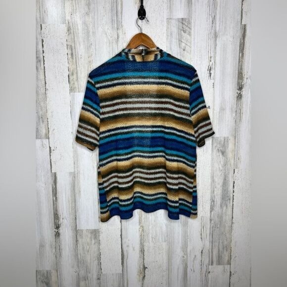 BonWorth Women's Striped Open Front Knit Sweater Cardigan Blue Tan Size XLP - Picture 2 of 10